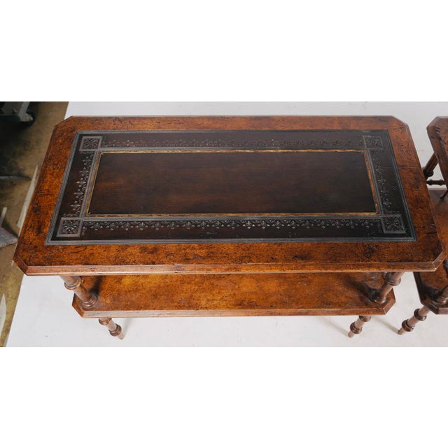 Wood Pair of Late 20th Century Judson Rothschild Aesthetic Movement Faux Bamboo Leather Top End Tables for the Rothschild Collection For Sale - Image 7 of 7