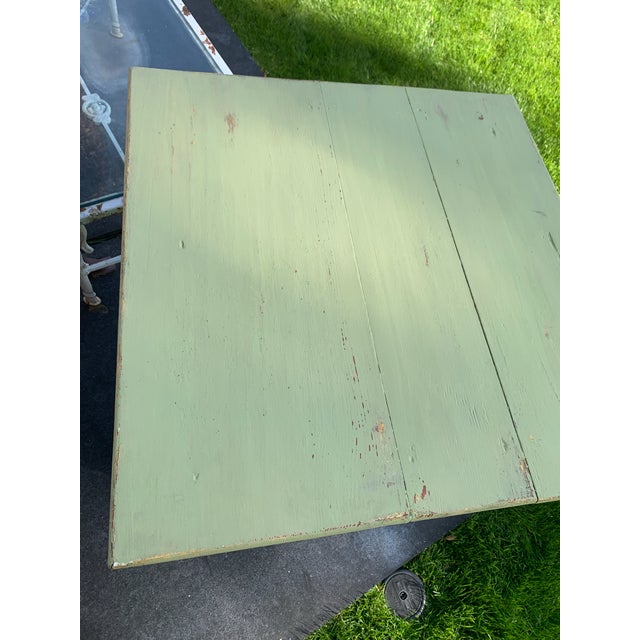 Green Antique Primitive Wood Work or Center Table Rustic Green Paint For Sale - Image 8 of 12