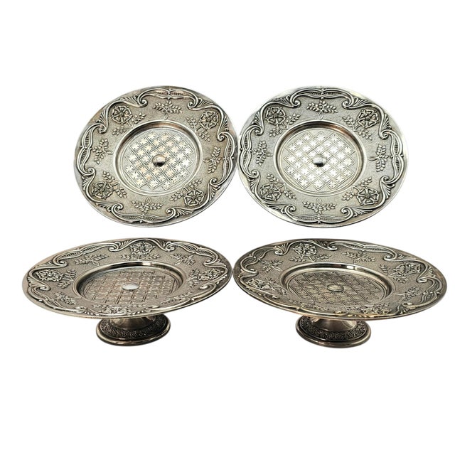 1930s English Silver-Plated Tudor Rose Pedestal Display Stands — Registered Design 7" - Set of Four For Sale - Image 18 of 18