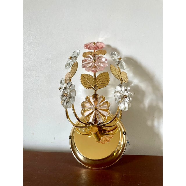 Italian wall lamp from the 1990s gold frame with details of pink and white flowers and gold leaves Note: the gold plating...