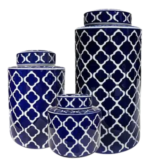 Navy & White Porcelain Vases - 3 Piece Set