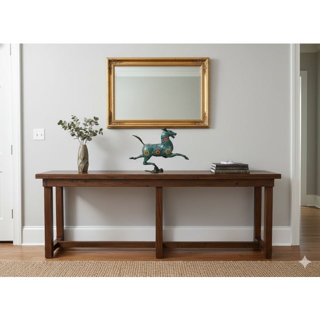 Chinese Turquoise Teal Enamel Galloping Horse Treading on a Flying Swallow Metal Figure For Sale - Image 9 of 12