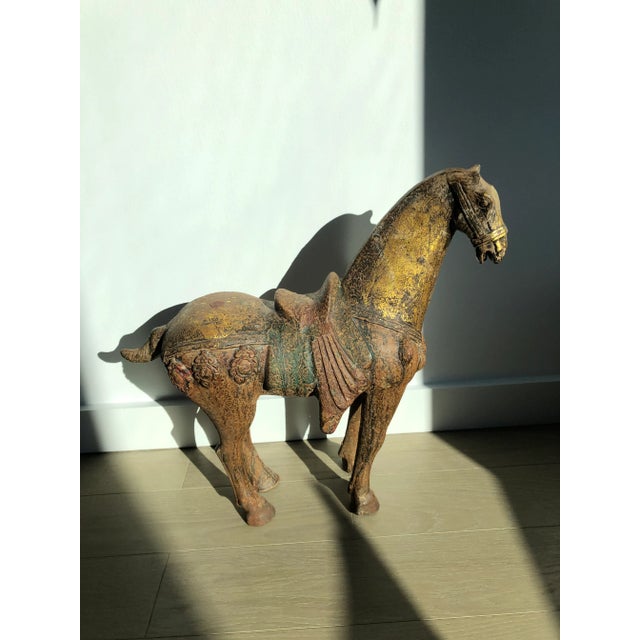 Burnt Umber Late 19th Century Chinese Imperial Tang Dynasty Cast Iron Horse Statue For Sale - Image 8 of 8