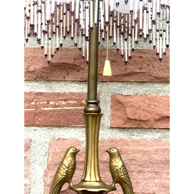 Mid-Century Modern Brass 2-Light Table Lamp with Bird Figurine and Beaded Glass Shade, 1960s For Sale - Image 3 of 13