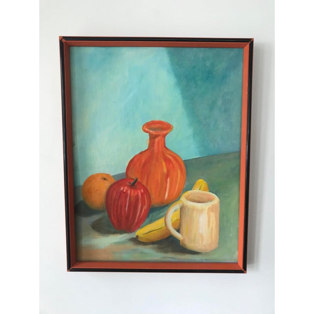 Still Life Painting in Orange and Gloss Black Frame For Sale In Chicago - Image 6 of 6