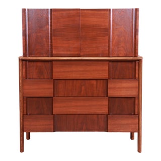 Edmond Spence Swedish Modern Sculpted Walnut Gentleman's Chest, Newly Refinished For Sale