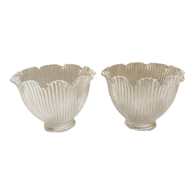 Vintage Fluted Bellflower Holophane Glass Dome Ruffle Glass Shades - a Pair For Sale