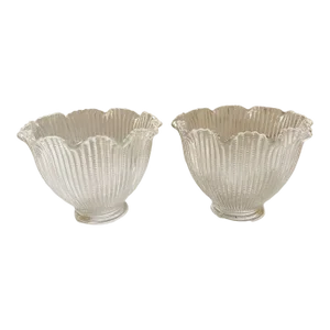 Vintage Fluted Bellflower Holophane Glass Dome Ruffle Glass Shades - a Pair