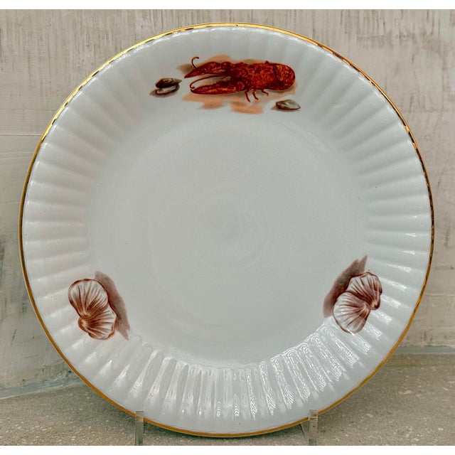 Ceramic Nautical Porcelain Seafood Platter, Chop Plate With Lobster & Shellfish From Poland’s Wawel Fine China, Scalloped Gold Edge, Circa Mid-20th Century For Sale - Image 7 of 12