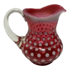 Early 20th Century Vintage Fenton Cranberry Polka Dot Creamer