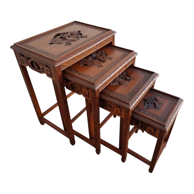 Carved Chinese Nesting Tables Set of 4 Chairish