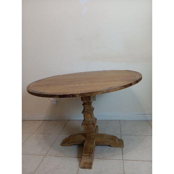 1980s 1980s Farmhouse Style Table Sculpted Pedestal Base Rustic Brown Pine Wood Finish For Sale - Image 5 of 7