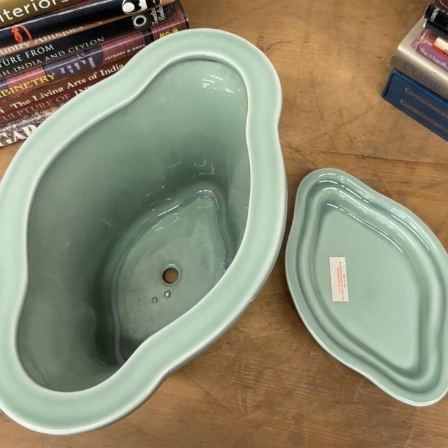 Ceramic Green Ceramic Planter with Footed Tray For Sale - Image 7 of 8