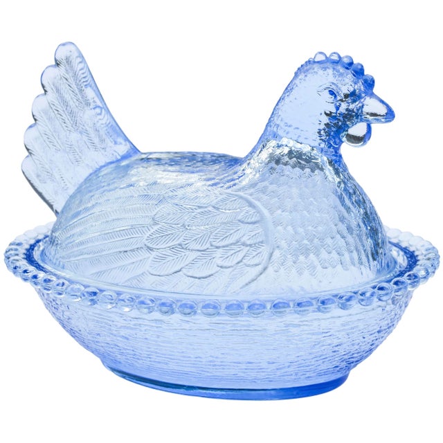 Striking and delightful midcentury heavy glass blue lidded bowl and centerpiece. Meticulously handblown in an elaborate...