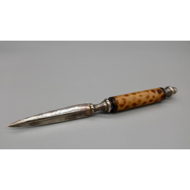 French Antique French Bamboo and Silver Plate Desk Set — Magnifying Glass and Letter Opener, Late 19th / Early 20th Century For Sale - Image 3 of 5