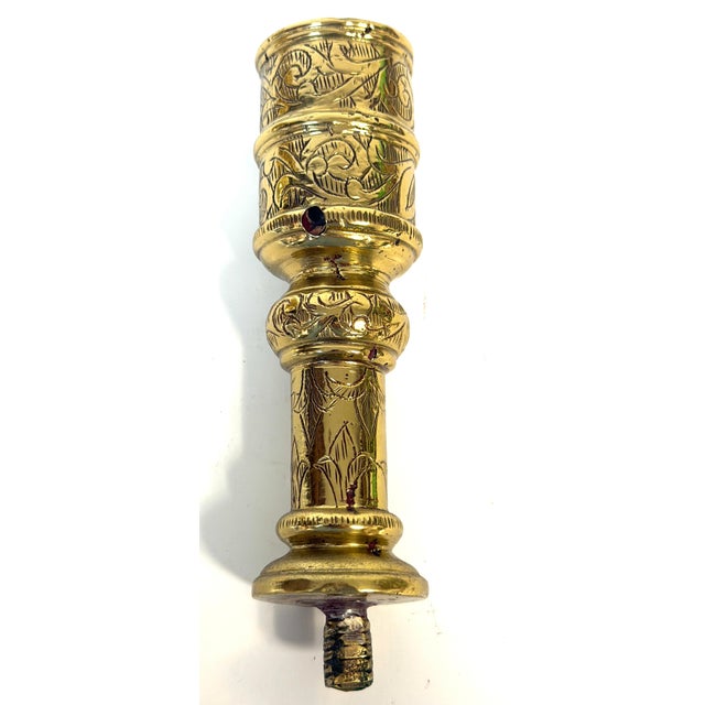 Large Dutch Baroque Engraved & Pierced Brass Chamber Candlestick Ventilated Base For Sale - Image 9 of 18