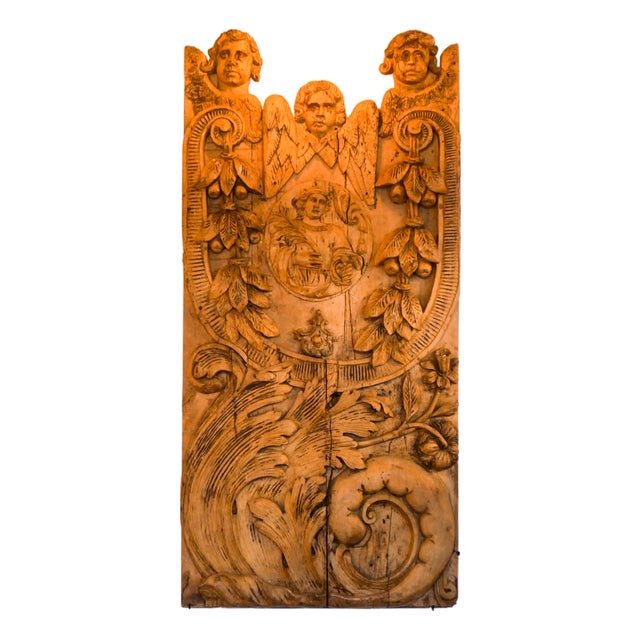 Large Religious Carved Panel, 17th Century, Oak Wood For Sale