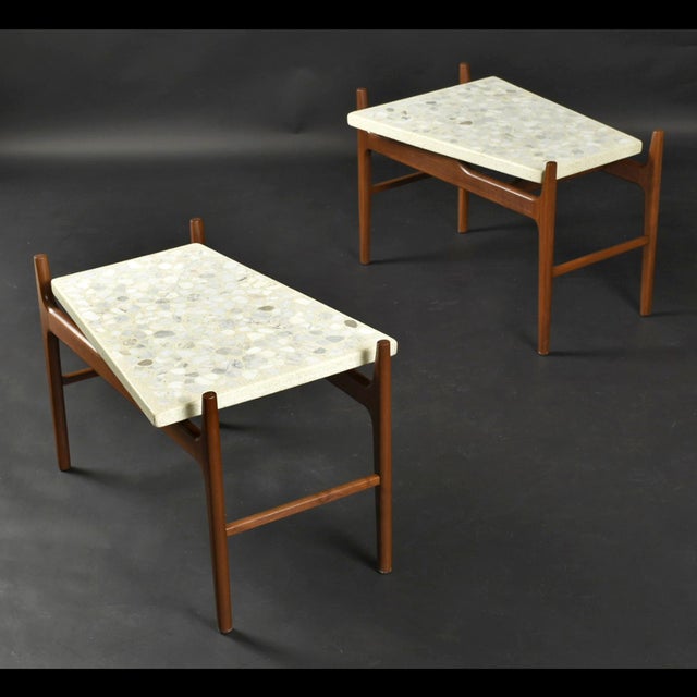 John Keal Pair of Sculptural Walnut and Terrazzo Side Tables Attributed to John Keal For Sale - Image 4 of 11
