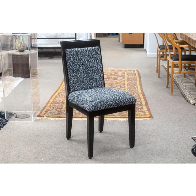 Wood Barbara Barry for Baker Set of 10 Lacquered Black & White Fabric Dining Chairs For Sale - Image 7 of 11