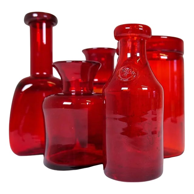 Mid-Century Swedish Red Vases by Erik Hoglund for Kosta, 1960s, Set of 5 For Sale