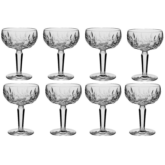 Set of 8 Waterford Kildare pattern blown glass champagne/tall sherbet stem glasses, new condition Height: 5 1/4 in Width:...