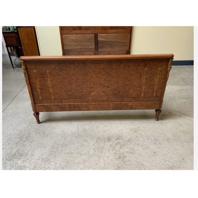 Brown Antique Empire Opulent Bed with Inlays, 1900 For Sale - Image 8 of 11