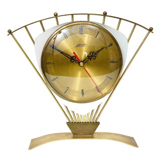 Mid-Century Atlanta Sunburst Brass Clock, 1950s For Sale