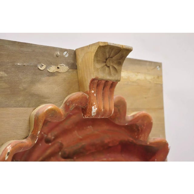 Orange Antique Georgian Carved Wood Clam Shell Pediment Salvage Architectural Element For Sale - Image 8 of 12