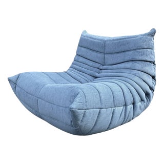 Togo Lounge Chair in Light Blue Corduroy by Michel Ducaroy for Ligne Roset For Sale