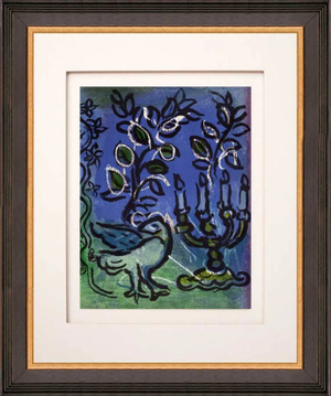 1962 Chagall Original Lithograph Candlestick Jerusalem Windows Framed