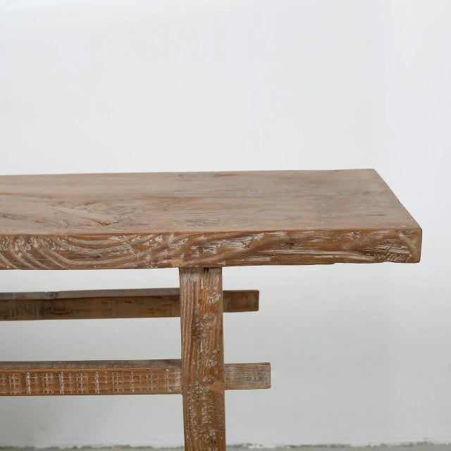 Vintage Elmwood Console Table – Weathered Natural Finish, 100″ For Sale - Image 4 of 7