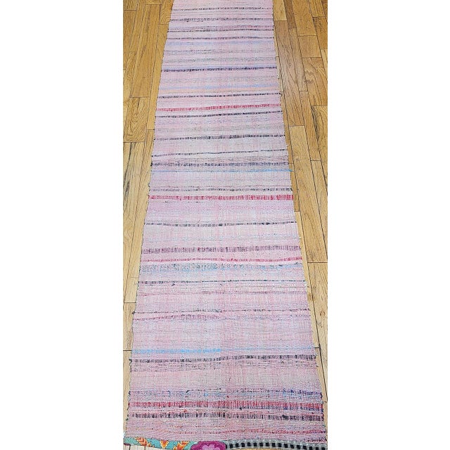 Vintage Rag Runner, Handwoven Wool & Cotton, Stripe Pattern, Red & Pink, 3x14 For Sale - Image 9 of 18