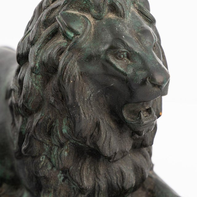 19th Century Victorian Verdigris Patinated Bronze Trafalgar Lions, 1870, Set of 2 For Sale - Image 10 of 18