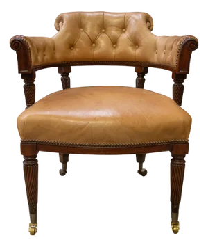 19th Century Cream Leather Buttonback Captains Chair with Brass Studs & Castors
