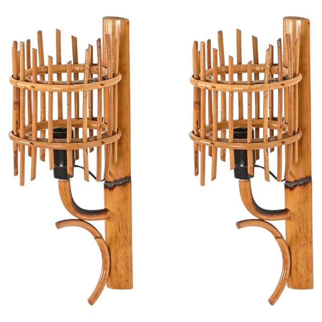 Mid-Century Modern Rattan Lantern Sconces by Louis Sognot, France, 1960s, Set of 2 For Sale - Image 13 of 13