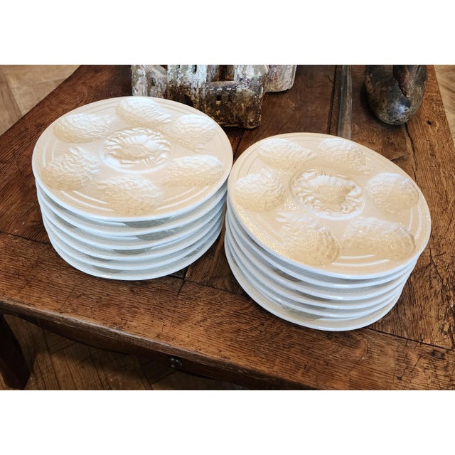 Twelve White French Ceramic Oyster Plates Chairish