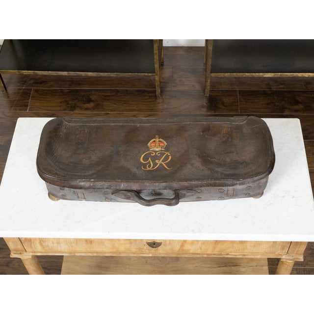 Metal English 19th Century Brown Leather Case with GR Crowned Monogram and Ball Feet For Sale - Image 7 of 12