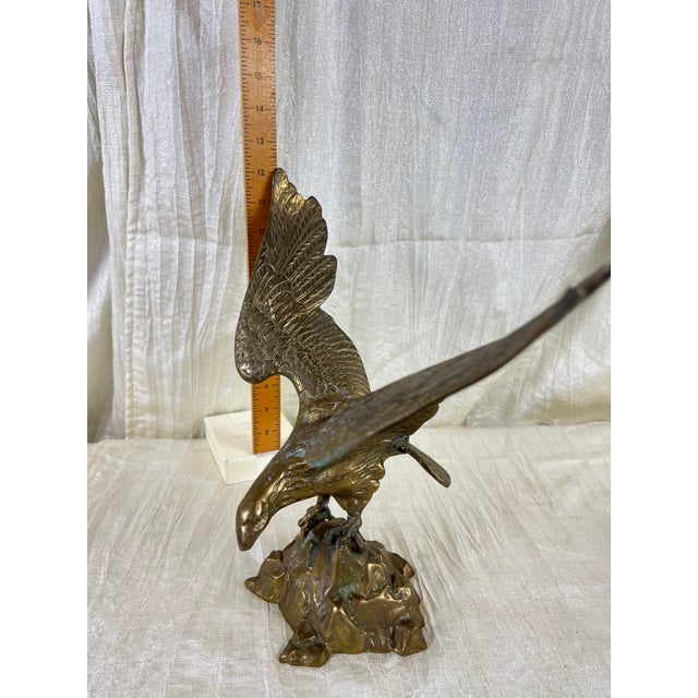 Brass Vintage Solid Cast Brass Eagle Sculpture on Rocky Outcrop, 12” Tall For Sale - Image 8 of 9