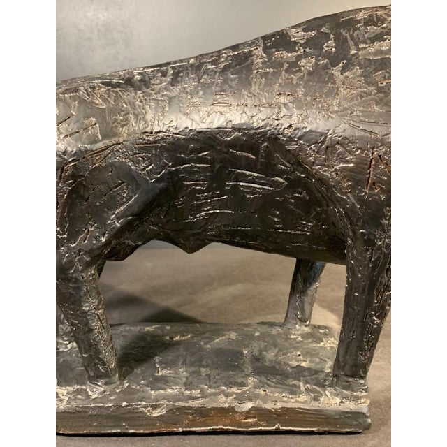 Brutalist Glazed Stoneware Bull Animal Sculpture by Mario Peruggini, 1960s For Sale - Image 4 of 13