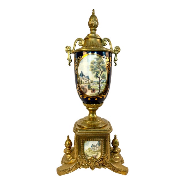 Vintage Italian Sèvres Style Hand-Painted Porcelain Urn With Ormolu Mounts For Sale