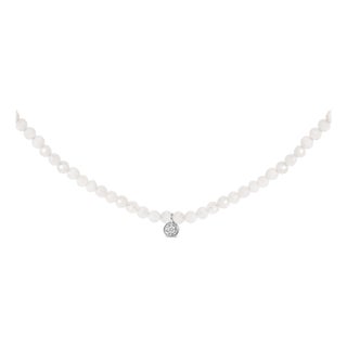 Sterling Silver Moonstone Bead Station Necklace with Diamond Accent For Sale