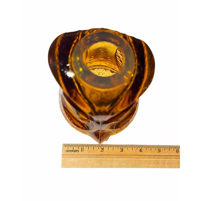 1960s Vintage Viking Art Glass Amber Owl Glimmer Fairy Lamp on Diamond Point Pedestal Base, Mid-Century Modern, C. 1969 For Sale - Image 5 of 7