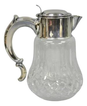 Antique Victorian German Silver Plated Cut Crystal Glass Lemonade Water Pitcher