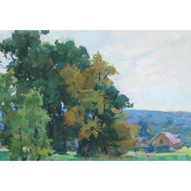 Realism 1970s Impressionism Oil Painting: Rural Summer Landscape For Sale - Image 3 of 6
