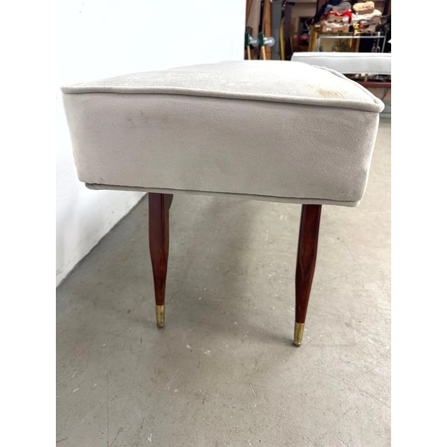 Gio Ponti Late 20th Century Gio Ponti Style Italian Modern Bench With Sculptural Wood Base and Brass Accents For Sale - Image 4 of 13