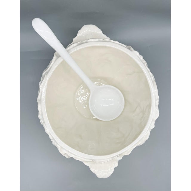 Mid-Century Modern Mid-Century California Pottery White Cabbage Tureen With Underplate and Ladle - Hollywood Regency, Traditional, Grandmillennial For Sale - Image 3 of 16