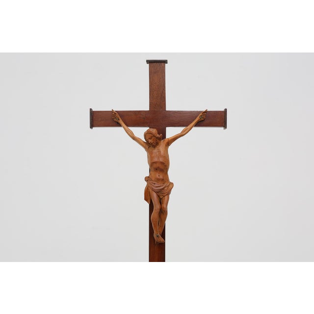 Table Crucifix with Carved Wooden Corpus on Ball and Plinth, Belgium, 1900s For Sale - Image 3 of 12