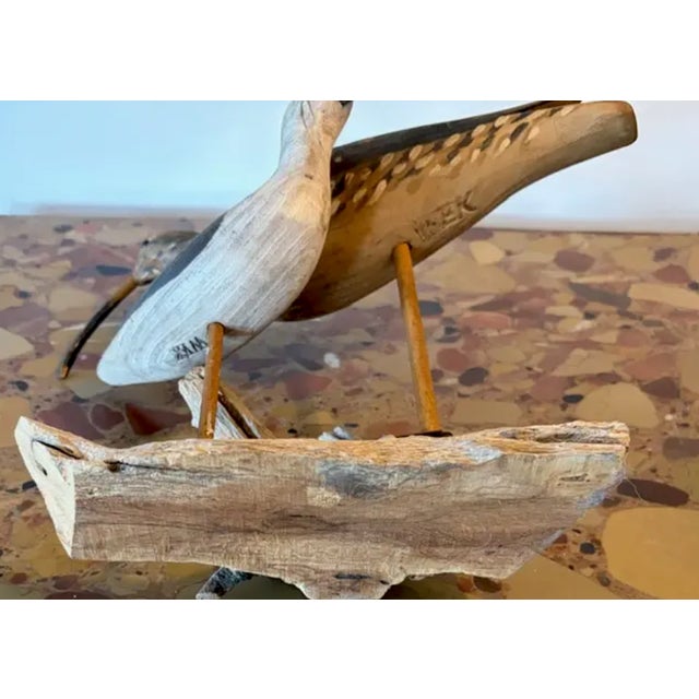 Vintage Hand Carved and Painted Wooden Shorebirds, Folk Art, Signed Wek For Sale In New York - Image 6 of 7