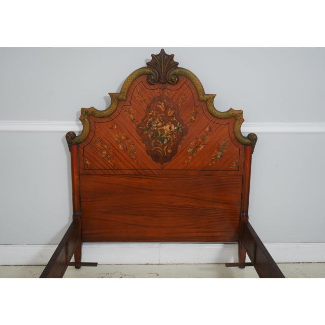 Pair of Vintage Paint Decorated French Style Carved Twin Beds For Sale - Image 4 of 18