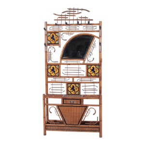 Late 19th Century Brighton Pavilion Arts and Crafts Chinoiserie Style Hall Tree Umbrella Stand With Minton Tiles and Two Faux Bamboo Chairs